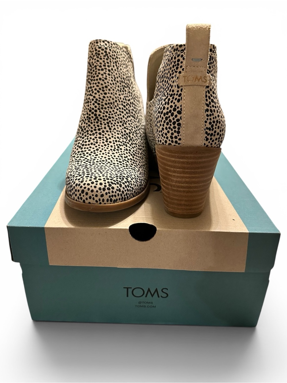 TOMS Beige Dalmatian Print Suede Ankle Booties